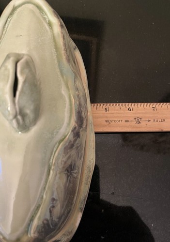 Handcrafted Butter Dish ceramic green white cabbage decor by Burk - Picture 9 of 10