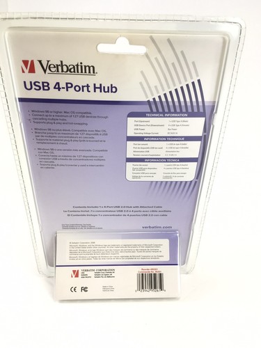 High speed Verbatim 4-port USB Hub Mac Or Windows NIB - Picture 3 of 3