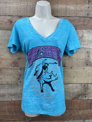 Next Level Apparel Womens Teal V Neck Sz XL Professional Bull Riders Graphic Tee