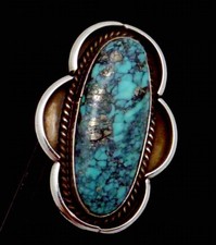 Fantastic Vintage Large Navajo Sterling Silver Turquoise Ring 26990