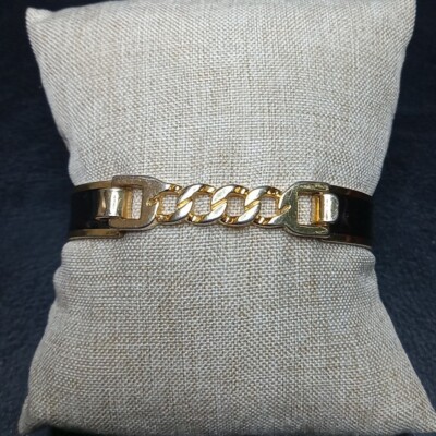BCBGMAXAZRIA Hinged Bangle Bracelet Black Enamel Gold Tone  display picture 1