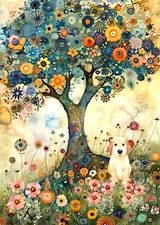 ACEO Artist Trading Card Golden Puppy 2.5x3.5 Miniature Art Print Forest Scene