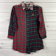 VTG Lauren Ralph Lauren Plaid Night Shirt Womens Size M Red Green Black.