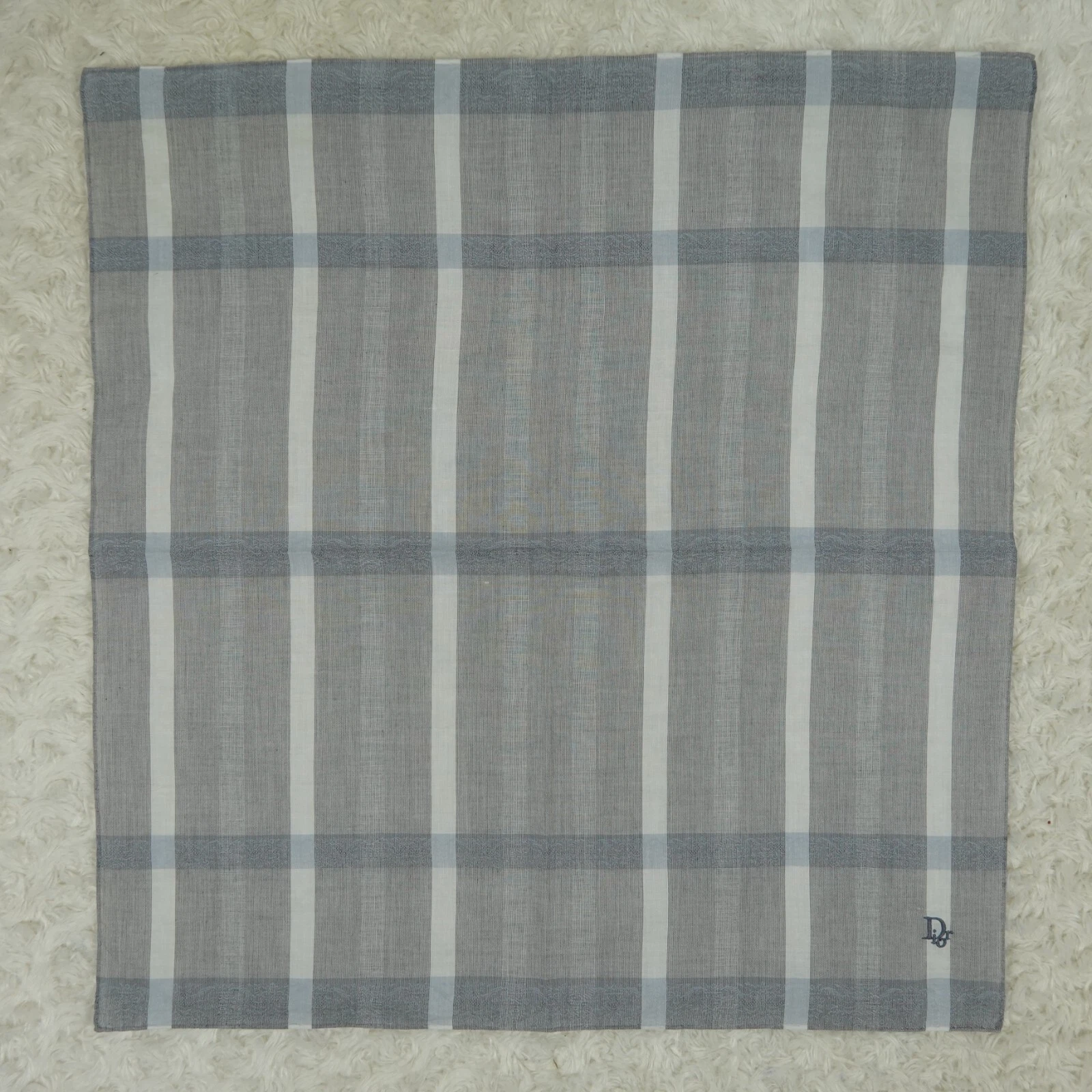 N664 DIOR Foulard gris jacquard carreaux coton foulards poche carré 18