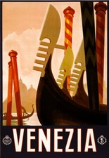 Vintage Travel Poster CANVAS PRINT Venezia Italy Art Deco 24"x16"