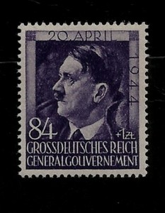 1944 WWII Adolf Hitler Last Birthday Nazi Occupied Poland Original Mint Stamp!