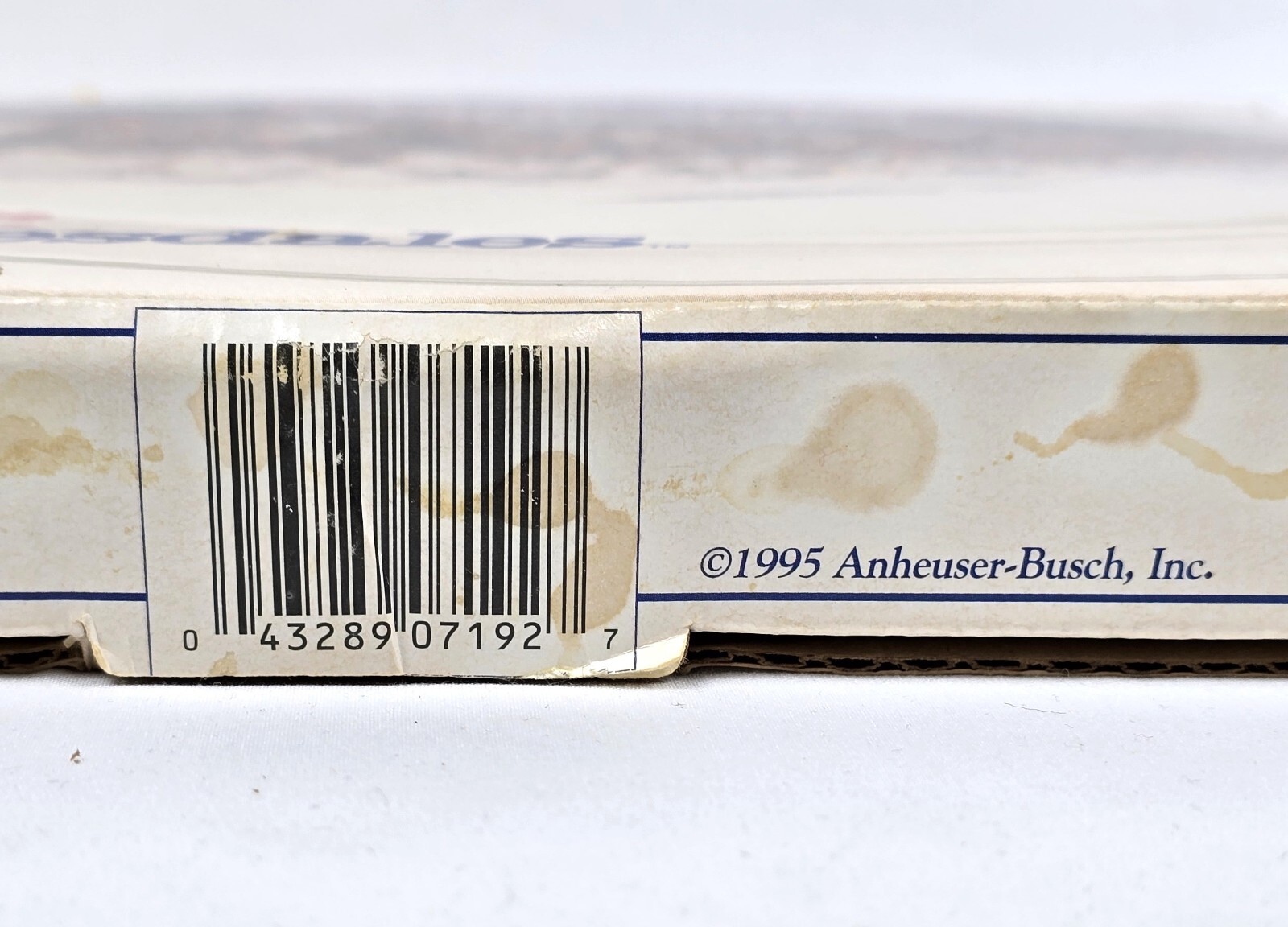 Round 13" glass platter with white label showing Anheuser-Busch logo and barcode round 07192, made in USA.