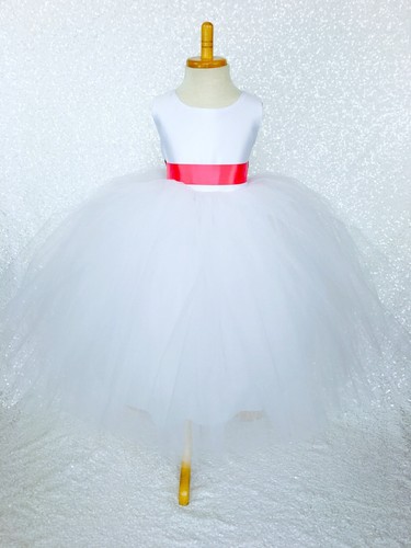 White Satin 4 Layer Tulle Flower Girl Junior Newborn Gown Wedding Communion 2 4 - Picture 14 of 32