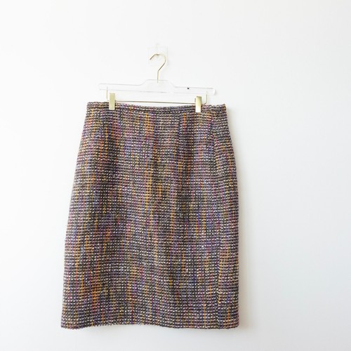 Women Skirt Medium Wool Tweed Pencil Slit Thick Mohair Luxury Louis Feraud Paris