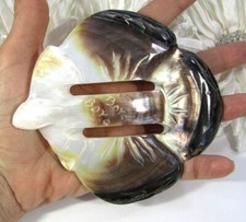 BEAUTIFUL Large Carved Shell Belt Buckle Signed Bora Bora HANDMADE