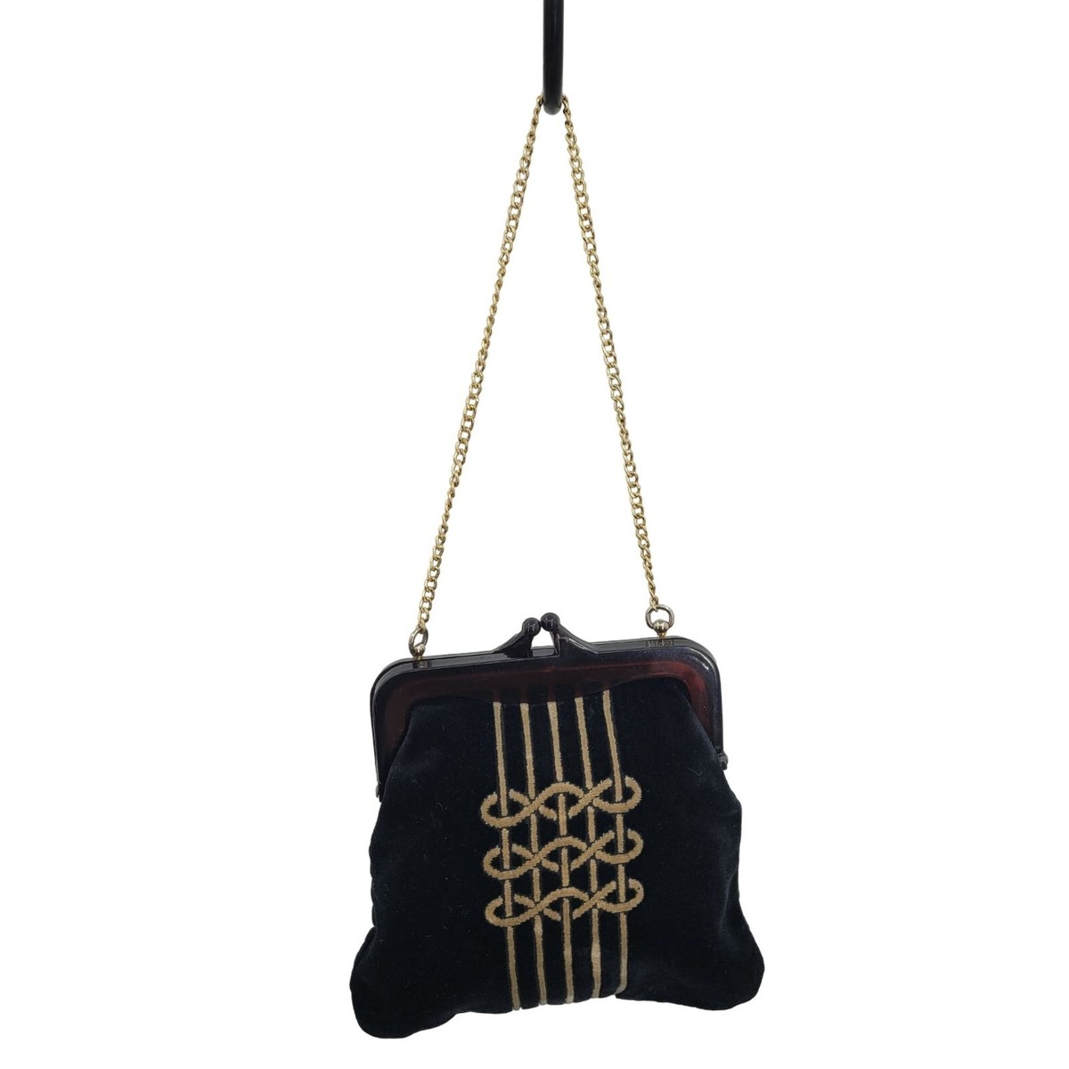 1940's Evening Bag Velvet Art Deco Mid Modern Century Asian Framed Kiss  Black