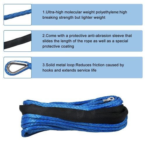 1/4" x 50' Synthetic Winch Line Cable Rope with Sleeve + Winch Hook For ATV UTV - Foto 14 di 14