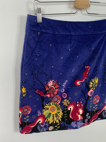 Joe Browns Skirt Size UK 12 Blue Velvet Whimsical Woodland Squirrel Floral Funky - Picture 9 of 12