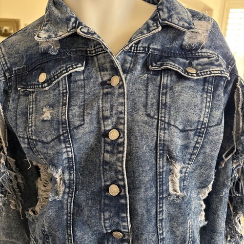VTG Y2K 1990's Distressed Denim Jacket With Cowboy Fringe