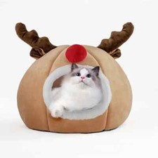 New Cat House Reindeer Shape Cat House Half Closed Christmas Warm Winter Pet Bed