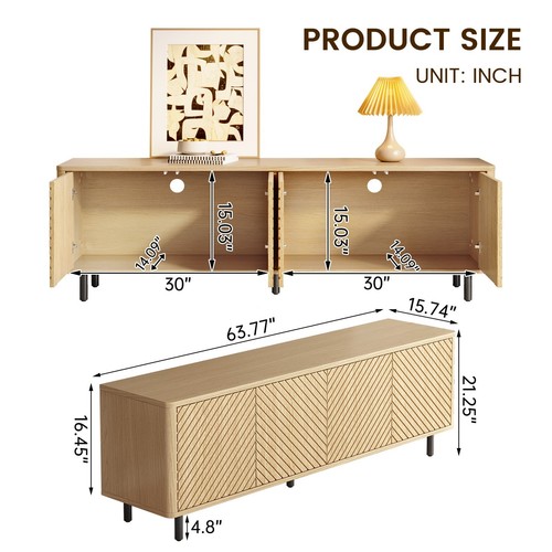 TV Stand for TVs up to 75" Farmhouse TV Cabinet w/ Storage Entertainment Center - Picture 2 of 14