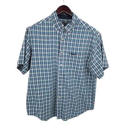 Chaps Ralph Lauren Shirt Mens Large Blue Check Button Up Short Sleeve Casual