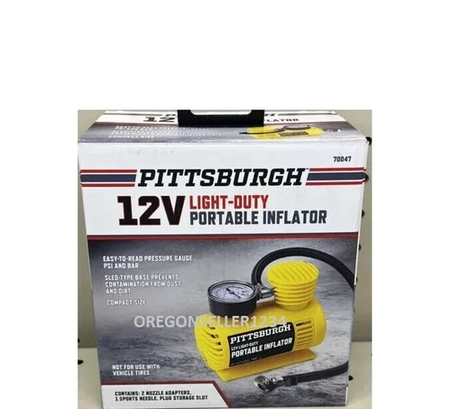 Pittsburgh 12v 150 PSI Portable Inflator - 2 Nozzle Adaptors 1 Sport Needle
