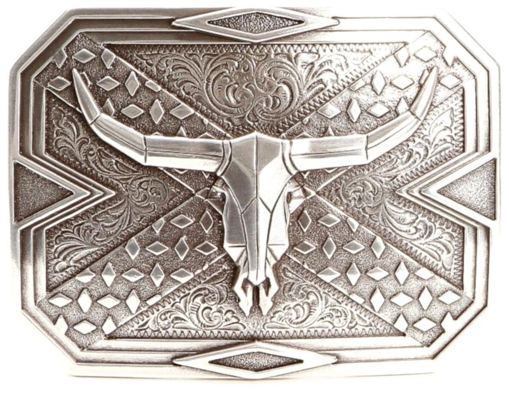 Nocona Western Belt Buckle Longhorn Steer Head Skull Silver 37680