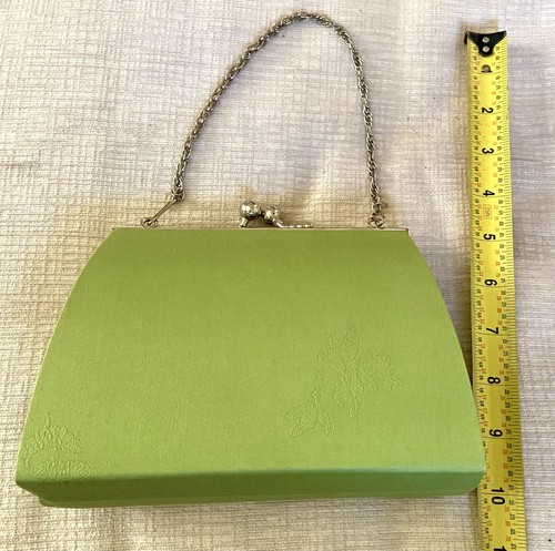 Vintage 50's CHRISTMAS Green Evening Handbag HOLIDAY COCKTAIL PARTY Purse - Picture 9 of 11