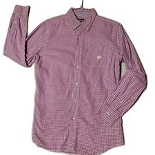Chaps easy care Men  s lavender  white gingham checkered button down shirt M
