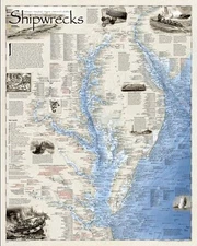 Shipwrecks of DelMarVa National Geographic Map Chesapeake Bay Maritime Folded