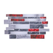 5Pcs 9.4"x4.7" Peel and Stick Backsplash Tiles Mable Tile Stickers, Red Gray