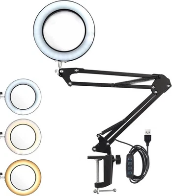 LED Lupenleuchte 8X Tischlampe mit Klemme 3 Farbmodi 10 Helligkeitsstufen - Bild 1 von 4