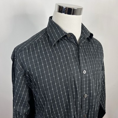 Zanella XXL Douglas Button Front Shirt Black Gray Plaid Cotton Made in Italy
