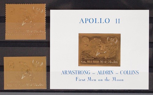 RAS AL KHAIMA 1969 SPACE, XF Cpl MNH/** Perf+ImPerf ORO set+foglio, Apollo 11 Emirati Arabi Uniti - Foto 1 di 1