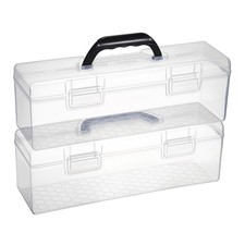 2 PCS Extra Long Plastic Pencil Box Portable Clear Home Utility Boxes with Bl...