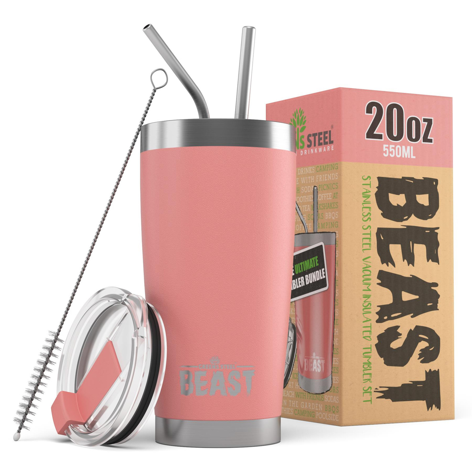 Green Steel 20oz Blossom Reusable Stainless Steel Insulated Tumbler Travel Mug
