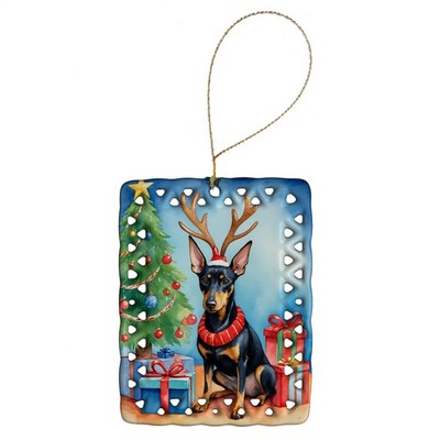 Manchester Terrier Christmas Reindeer Porcelain Ornament DAC7822CO2