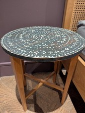 Vintage Small Teak Round Coffee Side Table Folding Bedside End Table Plant Stand