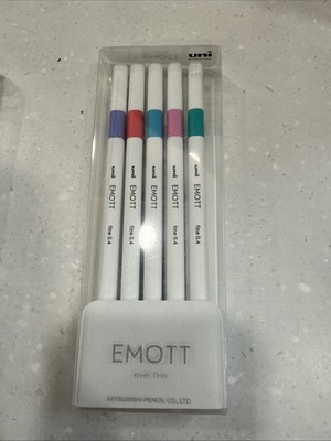 UNI EMOTT FINE 0.4 FINELINER PENS  5 COUNT NEW No. 5 Colors