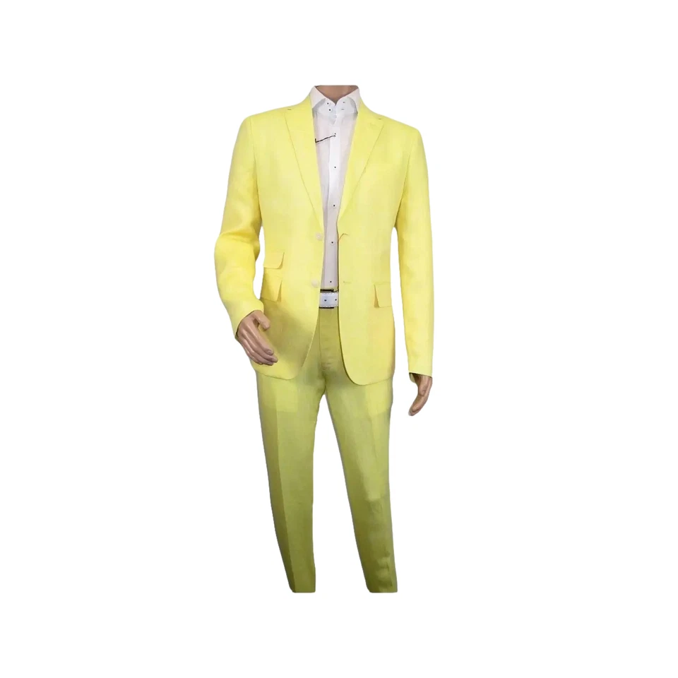 Traje de cóctel premium 100 % lino para hombre de INSERCH transpirable y fresco SU880 amarillo Foto 2 de 4