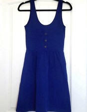 J.CREW Blue A-Line Sleeveless Button Knee Length Cotton Viscose Dress XS