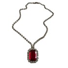 Vintage Elegant Red Rhinestone Statement Necklace Silver Tone Princess Style