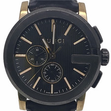 Gucci G-Chrono 44mm Stainless Steel Gold-Plated Case with Black Leather Strap