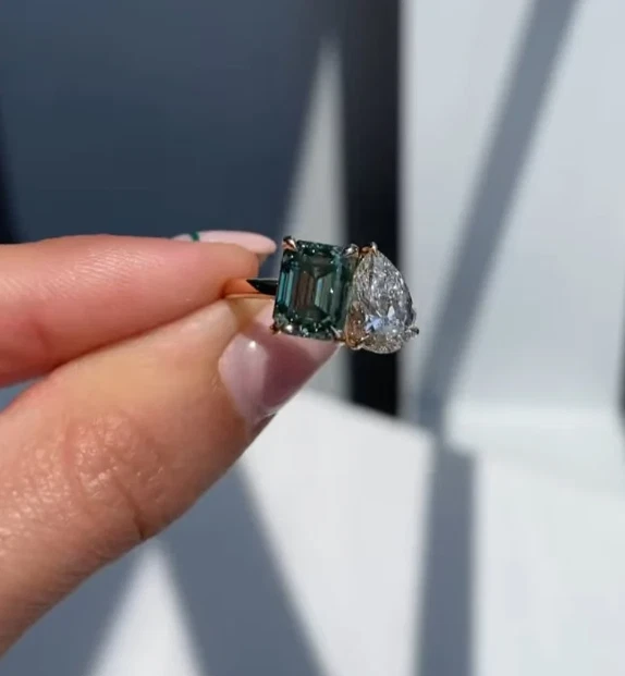 925 Серебряный турмалин бриллиант кольцо Toi Et Moi кольцо с драгоценным камнем кольцо с двумя камнями. - Изображение 2 из 4