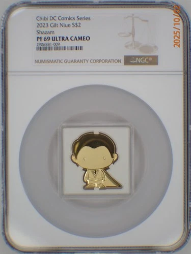 2023 NIUE 1 Oz 999 SILVER $2 DC COMICS GILT CHIBI SHAZAM! NGC PF69UC SN 1937