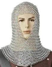 Personalized Chainmail Coif Aluminum V-neck Chain mail Hood Medieval Reenacment