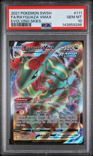 2021 POKEMON SWORD & SHIELD EVOLVING SKIES #111 FULL ART/RAYQUAZA VMAX PSA 10