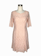 Eliza J Blush Pink Lace Fit Flare Dress 3/4 Sleeve Cocktail Wedding Size 8P