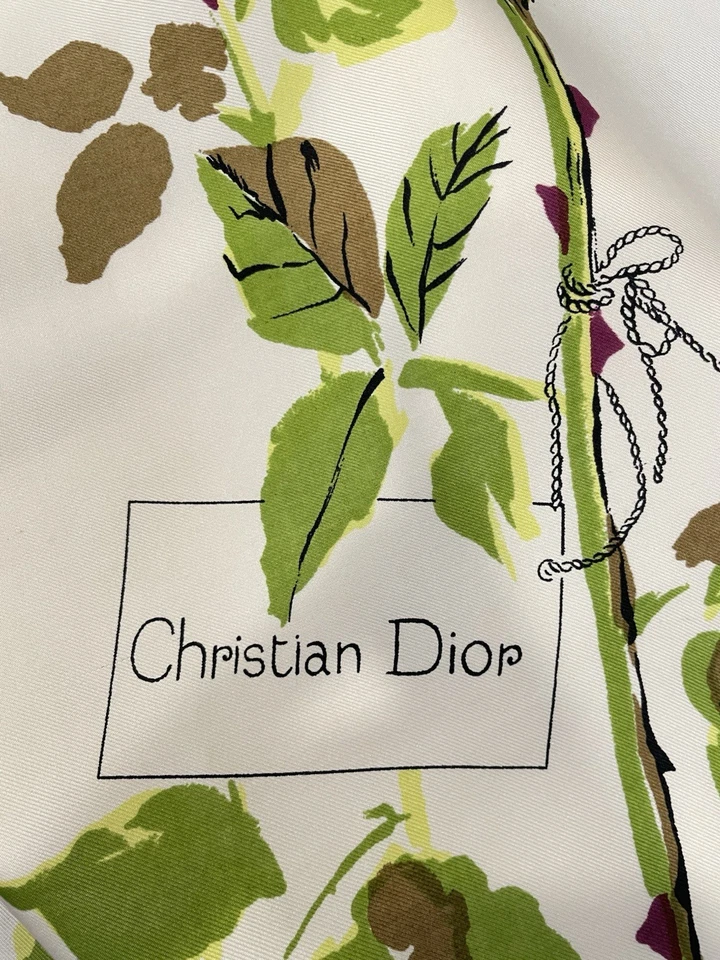 Y6#Christian Dior Vintage Cachecol de Seda Estampa Floral Rosa Creme Verde Roxo Quadrado - Imagem 4 de 4