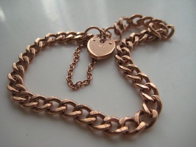 Gold Glieder Armband mit Schraube Herz Anhänger & Sicherheitskette 9 Karat Rose Damen