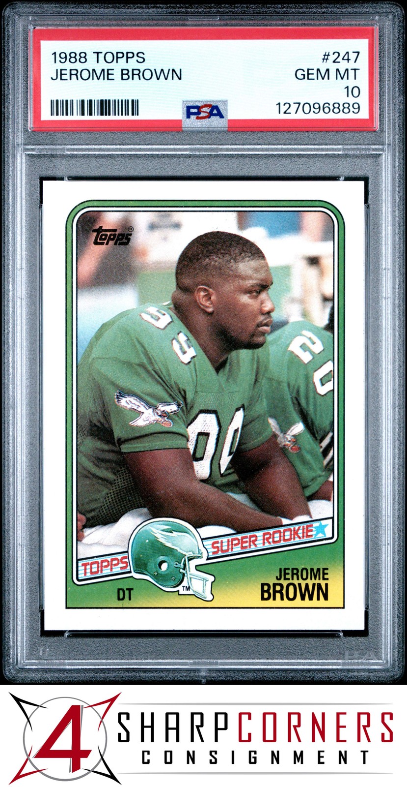 1988 TOPPS #247 JEROME BROWN RC SUPER ROOKIE EAGLES PSA 10