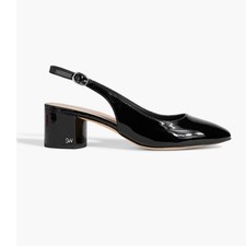 Stuart Weitzman Bridget Patent Black Leather Slingback Pumps Low Heels Sz 5