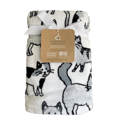Deborah Connolly Kitty Cats Bathroom Hand Towels ~ Set of 2 White Grey Black NEW