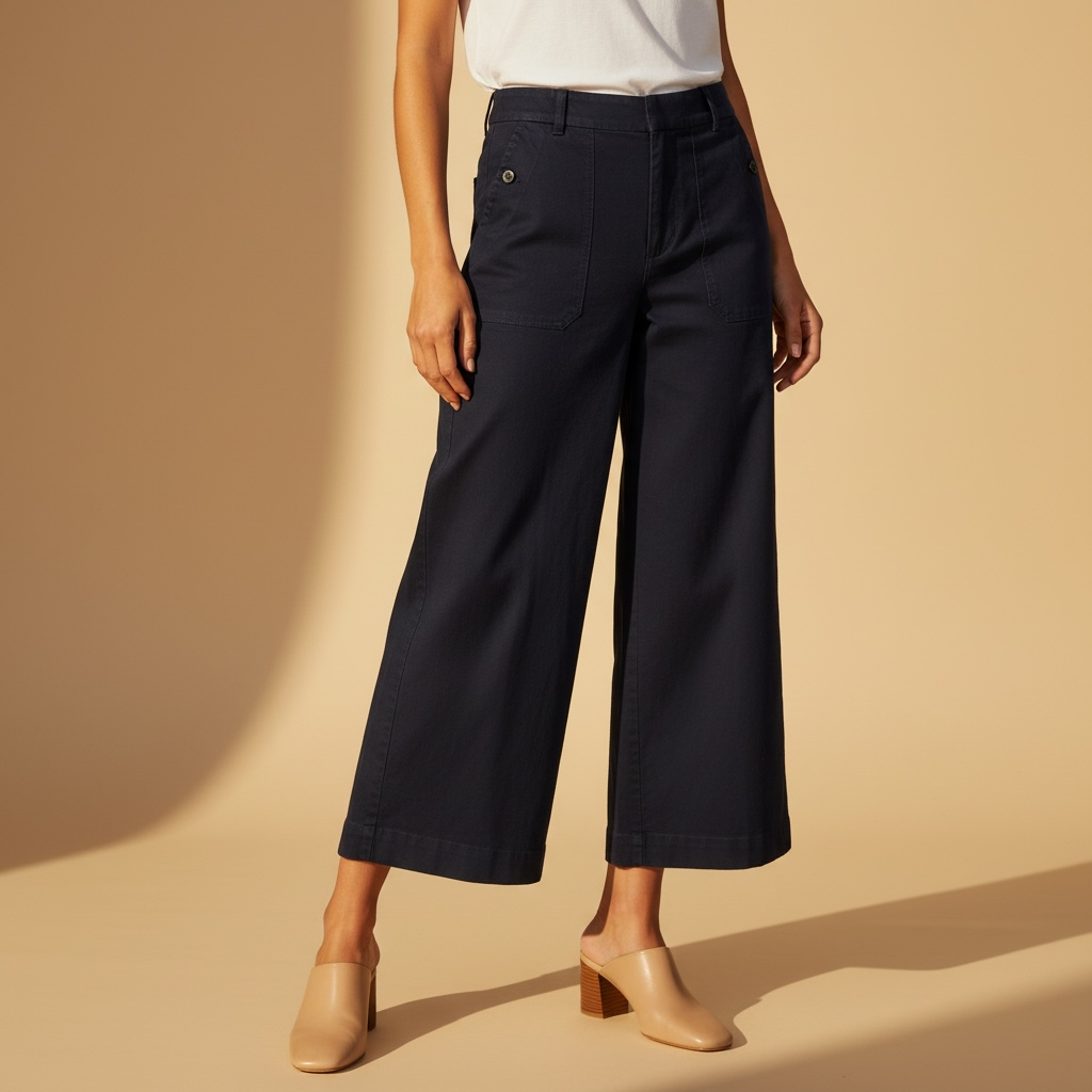 J.Crew Wide Leg Crop Pants Black Cotton Blend Fair Trade ReImagined Size 10